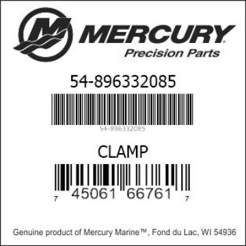 Mercury Marine part number 54-896332085 CLAMP Bar codes for Mercury Marine part number 54-896332085