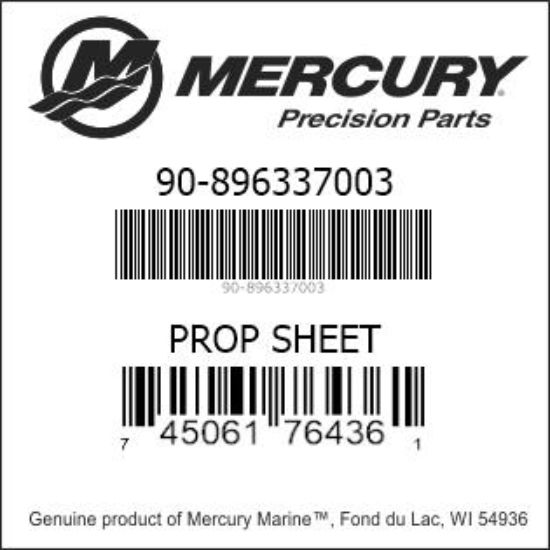Bar codes for Mercury Marine part number 90-896337003