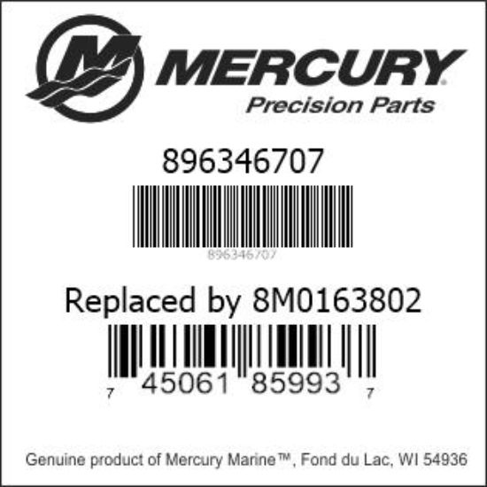 Bar codes for Mercury Marine part number 896346707
