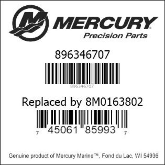 Bar codes for Mercury Marine part number 896346707