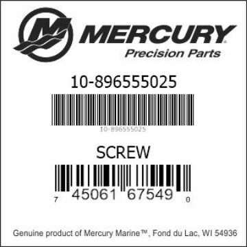 Mercury Marine part number 10-896555025 SCREW Bar codes for Mercury Marine part number 10-896555025