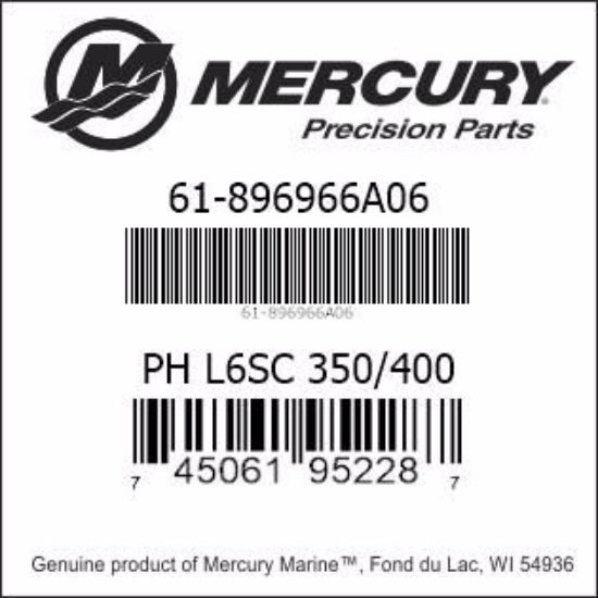 Bar codes for Mercury Marine part number 61-896966A06 Verado L6 Powerhead 350 400