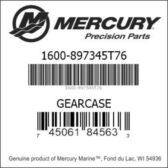Bar codes for Mercury Marine part number 1600-897345T76