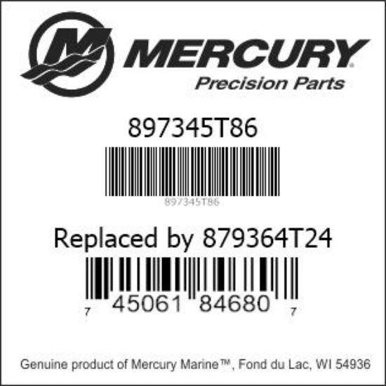 Bar codes for Mercury Marine part number 897345T86