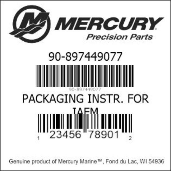Bar codes for Mercury Marine part number 90-897449077