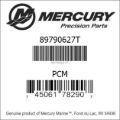 Bar codes for Mercury Marine part number 89790627T