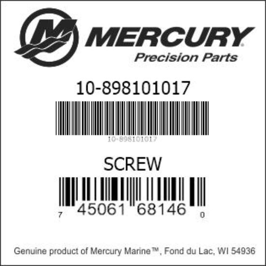 Bar codes for Mercury Marine part number 10-898101017