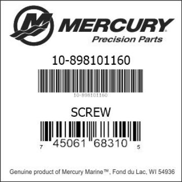 Mercury Marine part number 10-898101160 SCREW Bar codes for Mercury Marine part number 10-898101160