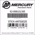 Bar codes for Mercury Marine part number 92-898101385