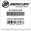 Bar codes for Mercury Marine part number 92-898101385