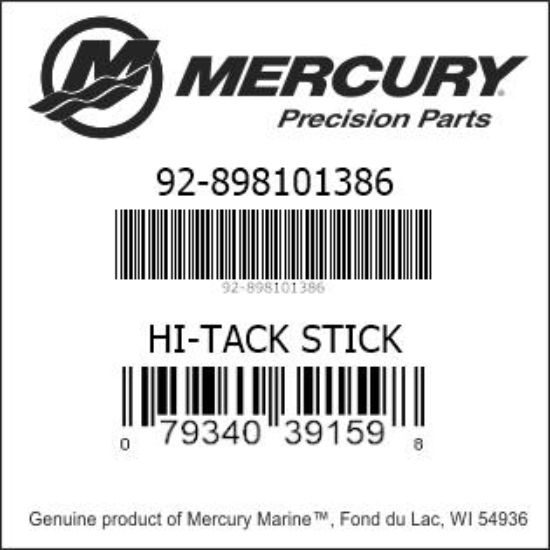 Bar codes for Mercury Marine part number 92-898101386