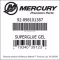 Bar codes for Mercury Marine part number 92-898101387
