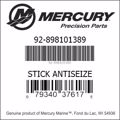 Bar codes for Mercury Marine part number 92-898101389