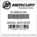 Bar codes for Mercury Marine part number 92-898101390