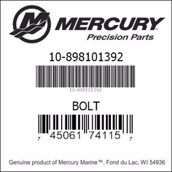 Bar codes for Mercury Marine part number 10-898101392