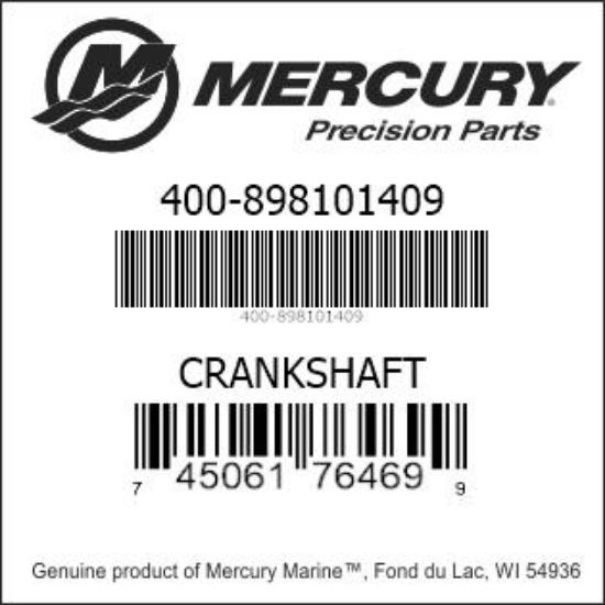 Bar codes for Mercury Marine part number 400-898101409