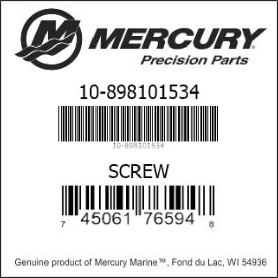 Bar codes for Mercury Marine part number 10-898101534