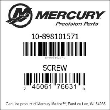 Mercury Marine part number 10-898101571 SCREW Bar codes for Mercury Marine part number 10-898101571