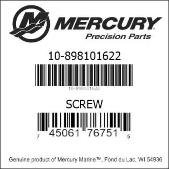 Bar codes for Mercury Marine part number 10-898101622