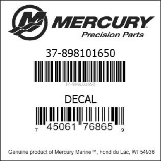 Bar codes for Mercury Marine part number 37-898101650