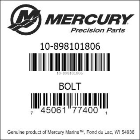 Bar codes for Mercury Marine part number 10-898101806