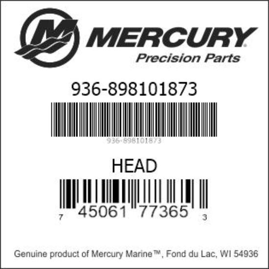 Bar codes for Mercury Marine part number 936-898101873