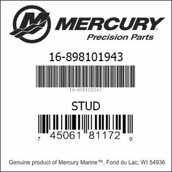 Bar codes for Mercury Marine part number 16-898101943