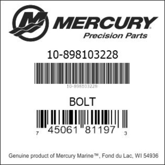 Bar codes for Mercury Marine part number 10-898103228