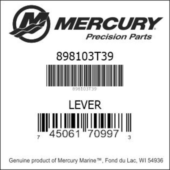 Bar codes for Mercury Marine part number 898103T39