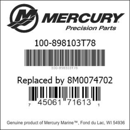 Bar codes for Mercury Marine part number 100-898103T78