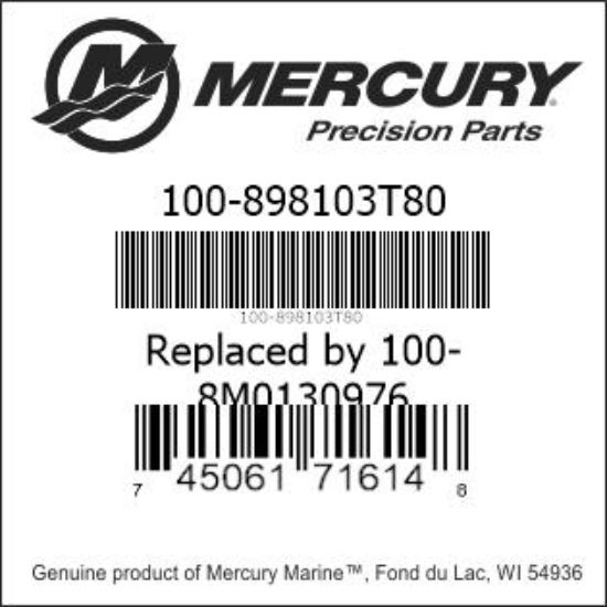 Bar codes for Mercury Marine part number 100-898103T80