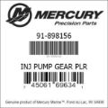 Bar codes for Mercury Marine part number 91-898156