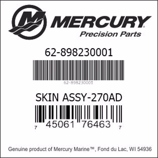 Bar codes for Mercury Marine part number 62-898230001