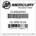Bar codes for Mercury Marine part number 33-898264001
