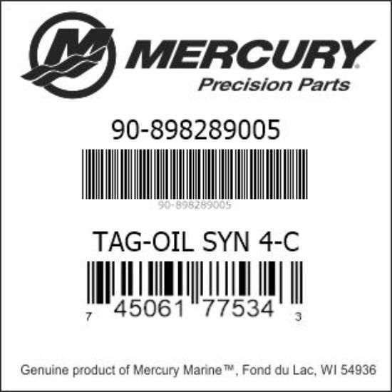 Bar codes for Mercury Marine part number 90-898289005