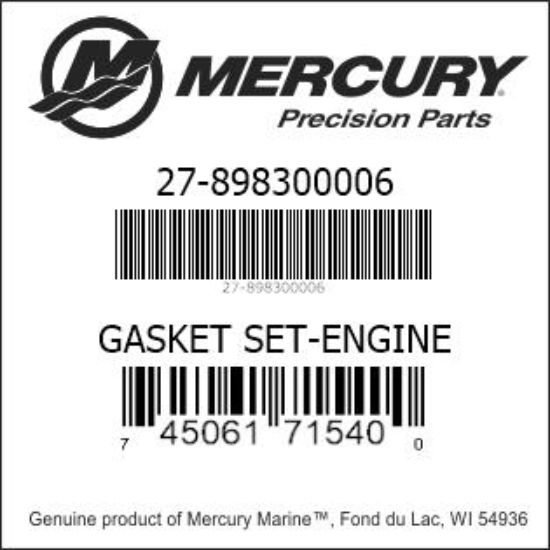 Bar codes for Mercury Marine part number 27-898300006