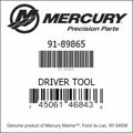 Bar codes for Mercury Marine part number 91-89865