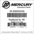 Bar codes for Mercury Marine part number 48-898995A46