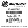 Bar codes for Mercury Marine part number 48-899000A46