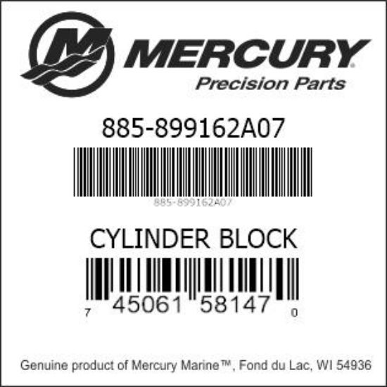 Bar codes for Mercury Marine part number 885-899162A07