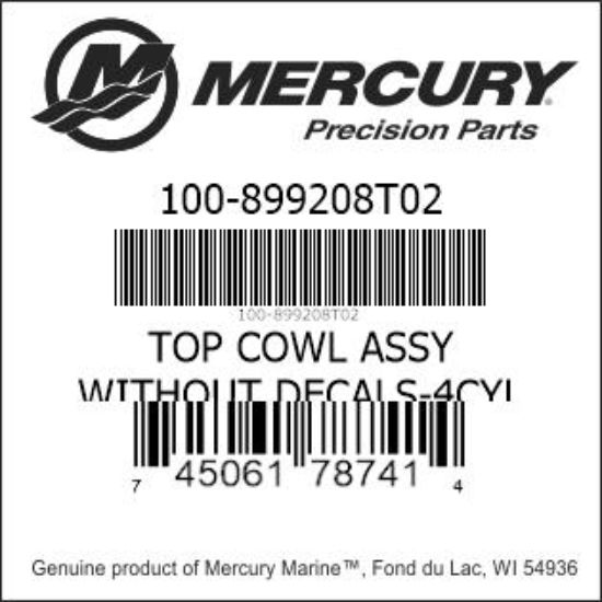 Bar codes for Mercury Marine part number 100-899208T02