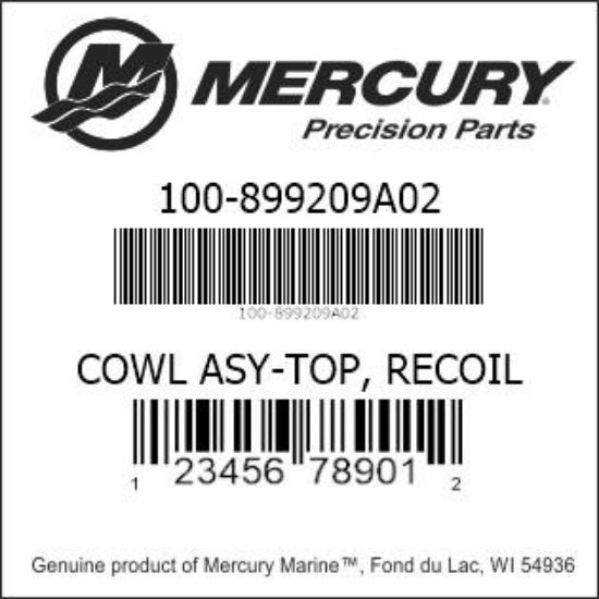 Bar codes for Mercury Marine part number 100-899209A02