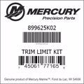 Bar codes for Mercury Marine part number 899625K02