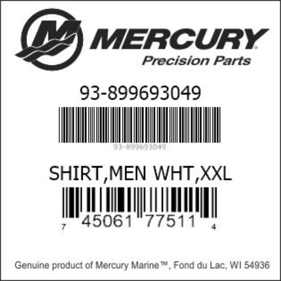 Bar codes for Mercury Marine part number 93-899693049