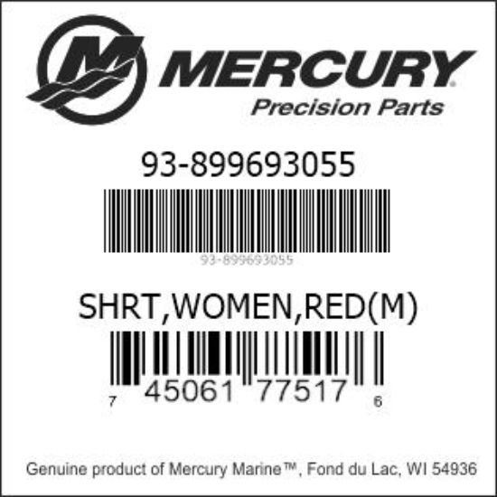 Bar codes for Mercury Marine part number 93-899693055