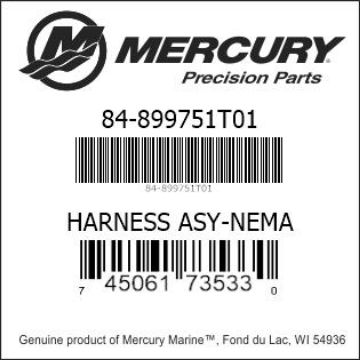 Mercury Marine part number 84-899751T01 HARNESS ASY-NEMA Bar codes for Mercury Marine part number 84-899751T01