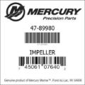 Bar codes for Mercury Marine part number 47-89980