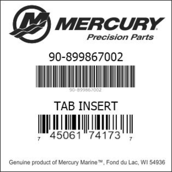 Bar codes for Mercury Marine part number 90-899867002
