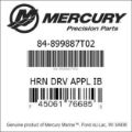 Bar codes for Mercury Marine part number 84-899887T02