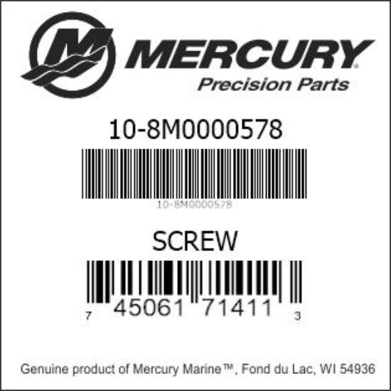 Bar codes for Mercury Marine part number 10-8M0000578
